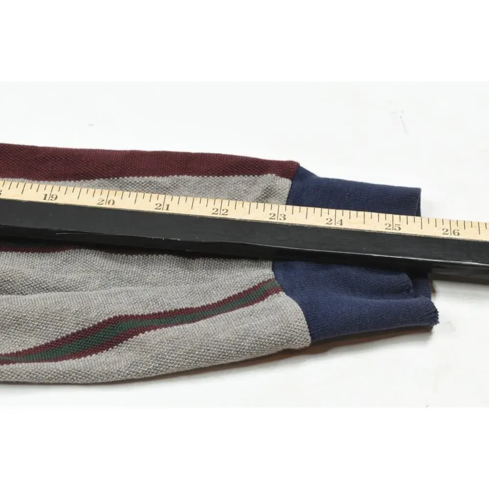 Vintage Polo Ralph Lauren Polo Shirt Mens Medium Maroon Blue Stripe Long Sleeve